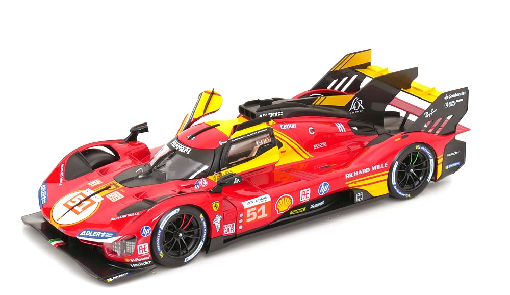Ferrari 499P 3.0L Turbo V6 Team Ferrari AF Corse #51 Guidi/Calado/Giovinazzi 3rd 24H Le Mans 2024 1:18 Bburago