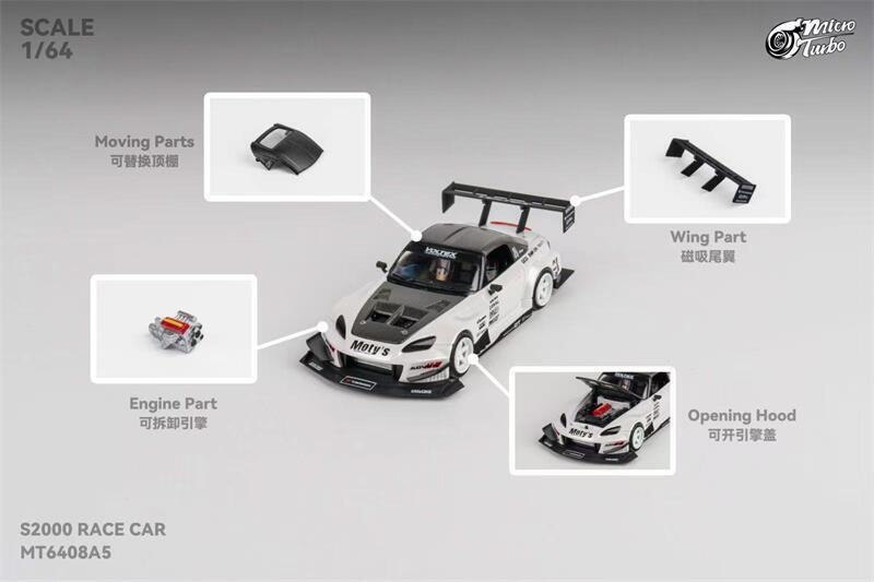 Honda S2000 Race Car white metallic 1:64 Microturbo