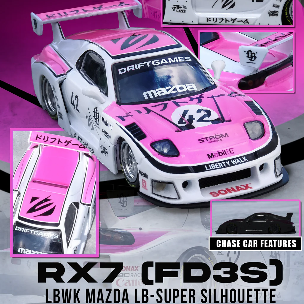 Mazda RX7 (FD3S) LBWK LB-Super Silhouette #42 *Drift Games 2025* white/pink 1:64 Inno Models