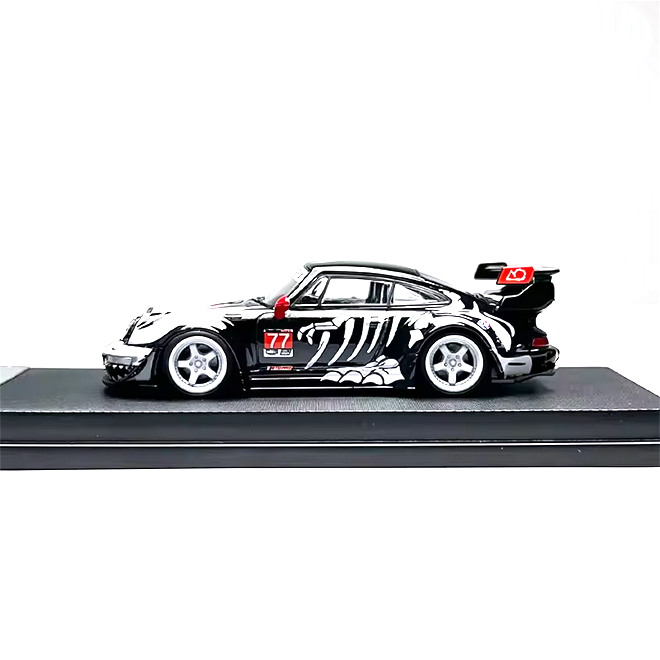 Porsche RWB 964 High Wing White Bone Dragon Livery With Figure black/white/red 1:64 My Model Collect