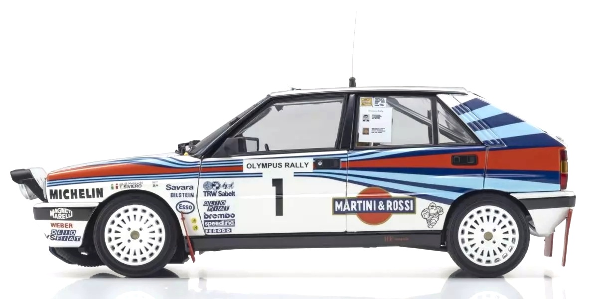 Lancia Delta HF Integrale 8V Martini #1 Biasion/Siviero Winner Rally Olympus 1988 night version 1:18 Kyosho