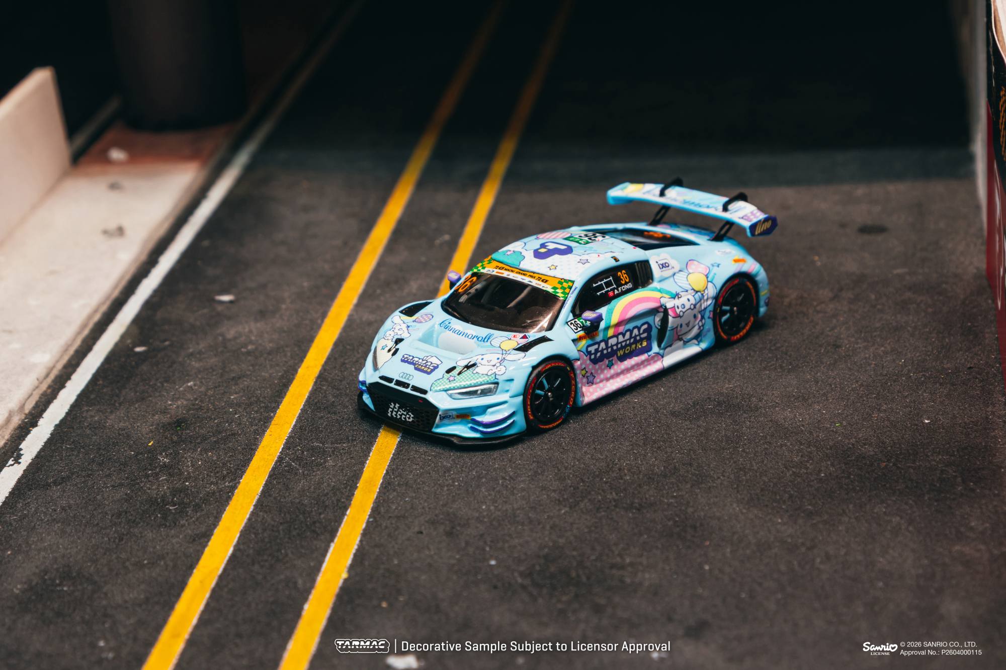 Audi R8 LMS GT3 Evo II Uno Racing #36 A.Fong Macau GT Cup - FIA GT World Cup 2025 + Diorama Base Plate + Card Set 1:64 Tarmac
