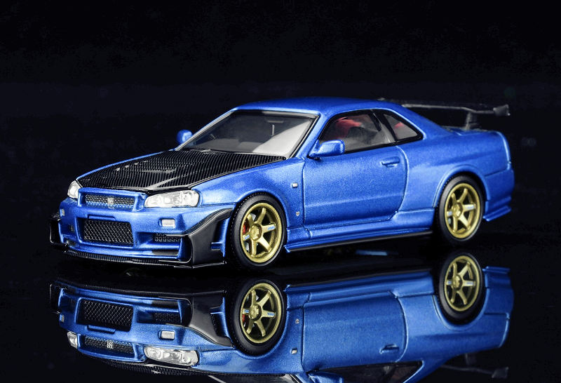 Nissan Skyline GT-R (R34) Customized With GT Aero Kit bayside blue 1:64 Motorhelix 
