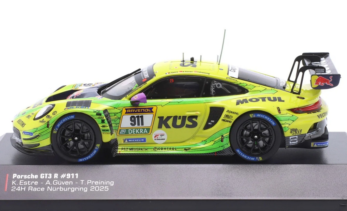 Porsche 911 GT3 R Manthey Grello #911 Estre/Güven/Preining 2nd 24H Nürburgring 2025 1:43 Ixo Models