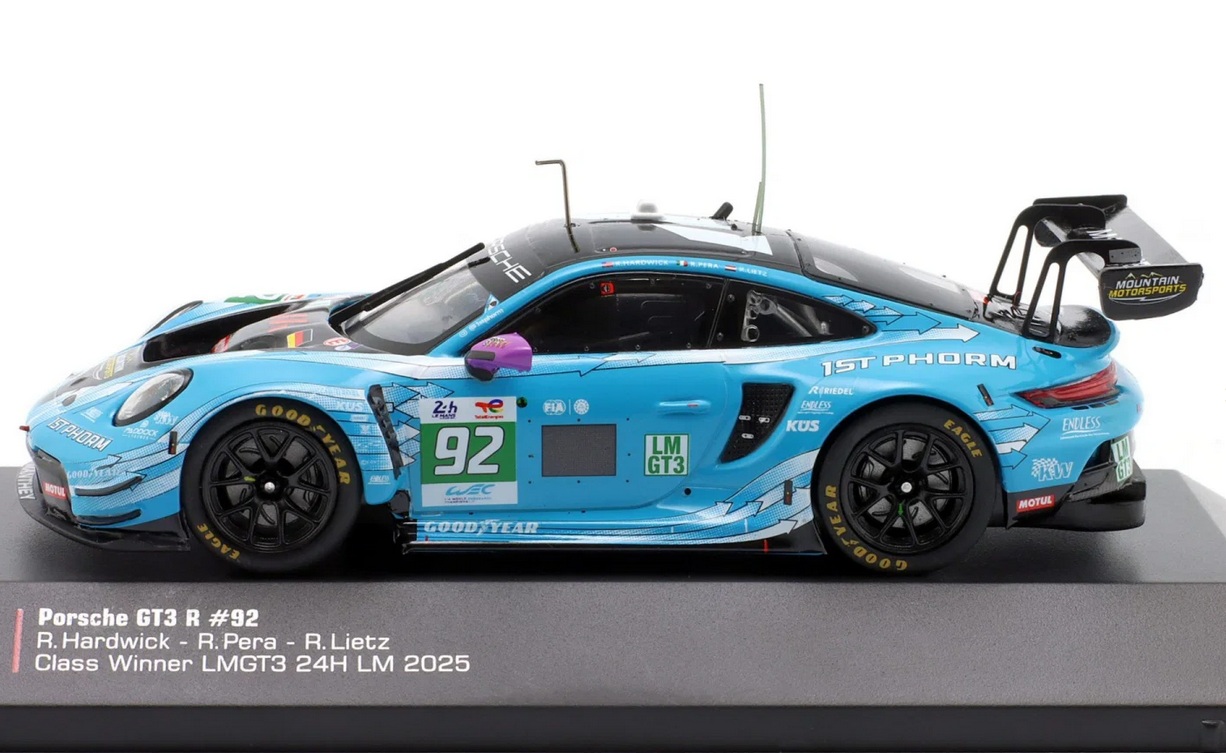 Porsche 911 GT3 R Manthey 1st Phorm #92 Hardwick/Lietz/Pera Winner LMGT3 24h LeMans 2025 1:43 Ixo Models