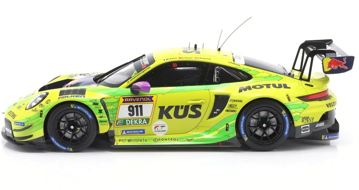 Porsche 911 GT3 R Manthey Grello #911 Estre/Güven/Preining 2nd 24H Nürburgring 2025 1:18 Ixo Models