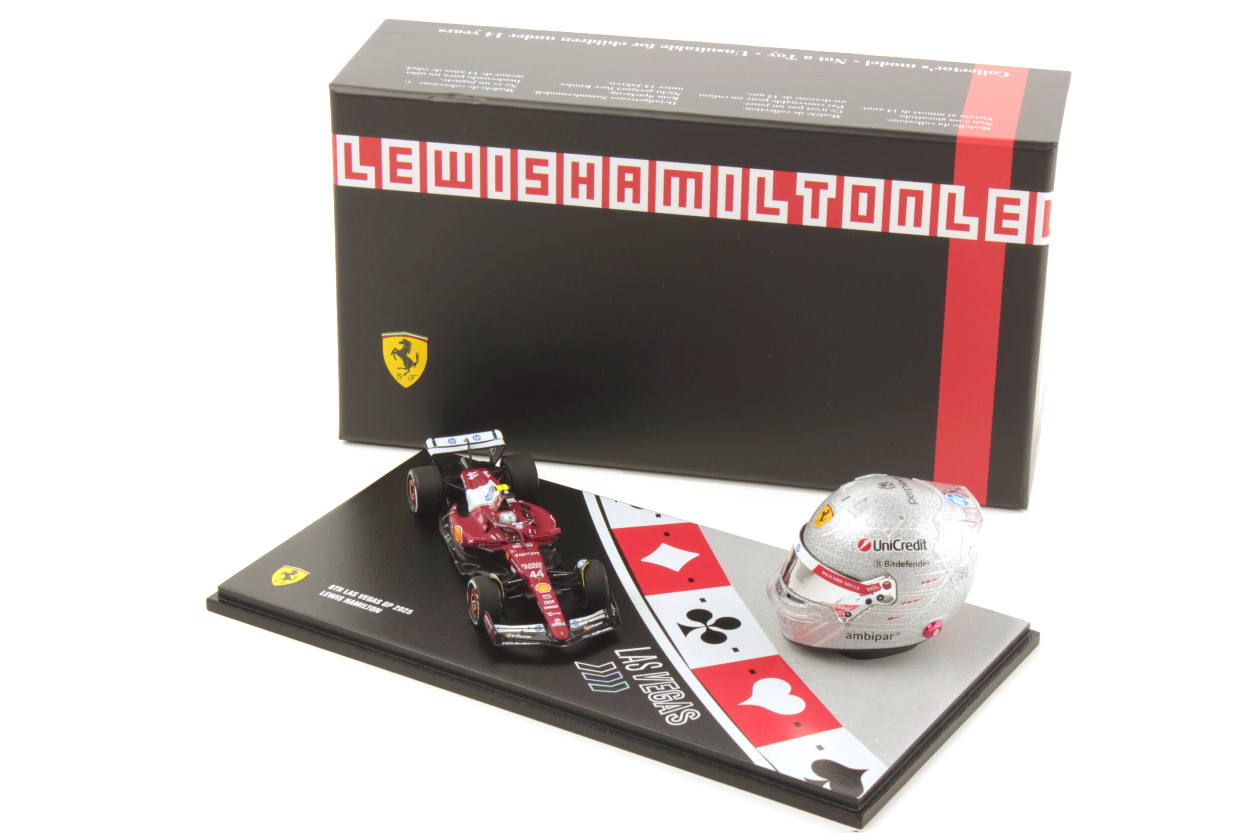 Racing Set: Helmet 1:5 + Ferrari SF-25 #44 L.Hamilton Las Vegas 2025 1:43 Look Smart Models
