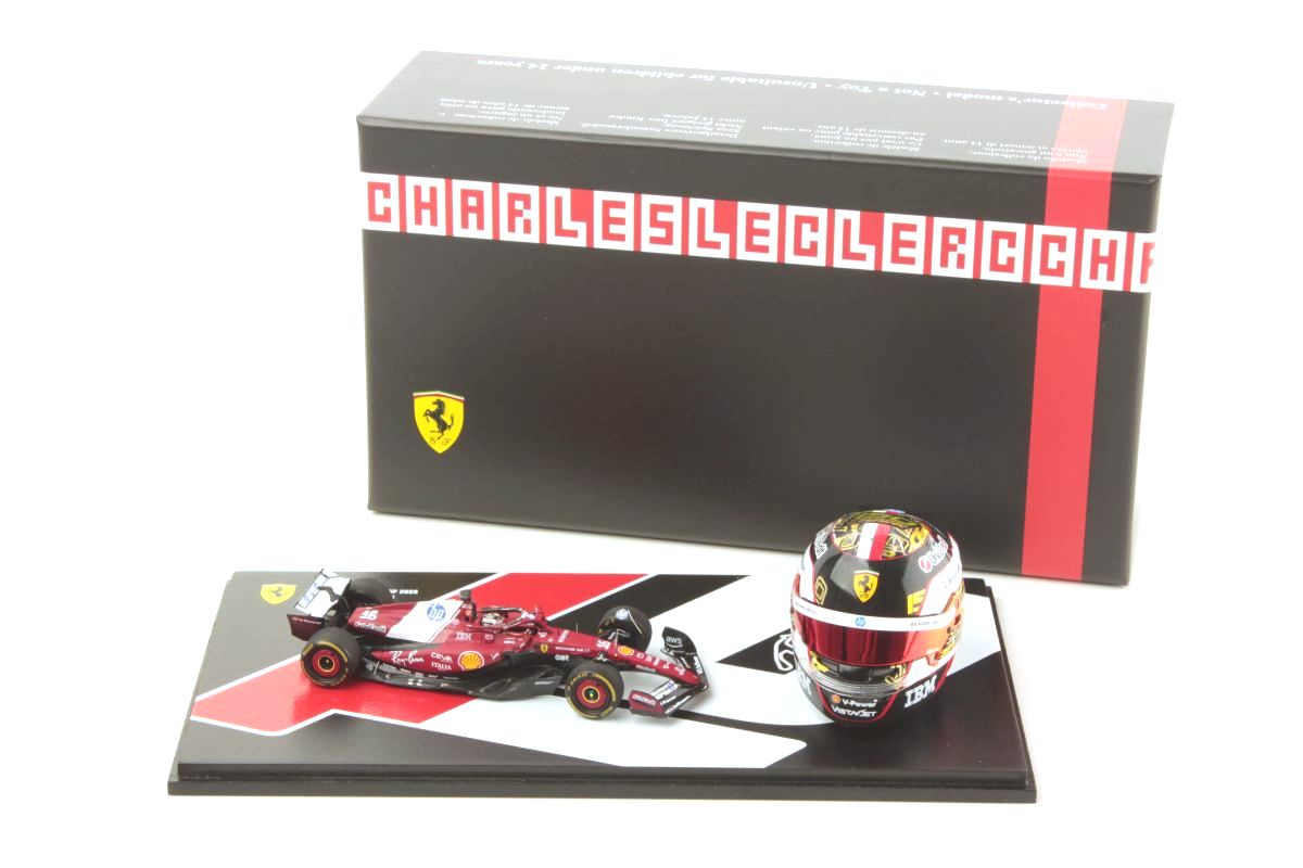 Racing Set: Helmet 1:5 + Ferrari SF-25 #16 C.Leclerc Abu Dhabi 2025 1:43 Look Smart Models