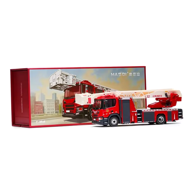 Scania Fire Ladder Truck red 1:64 Massdi