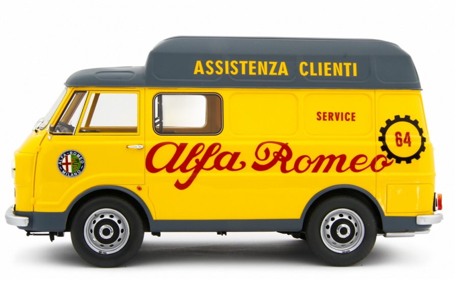 Alfa Romeo F12 High Roof Van Assistance *Assistenza Clienti* 1967 yellow 1:18 Laudoracing Model