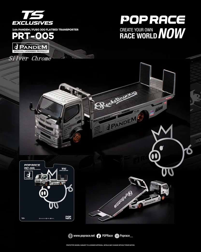 Mitsubishi Pandem Fuso 300 Flatbad Transporter *Tokyo Station Exclusives* silver chrome 1:64 Pop Race Limited
