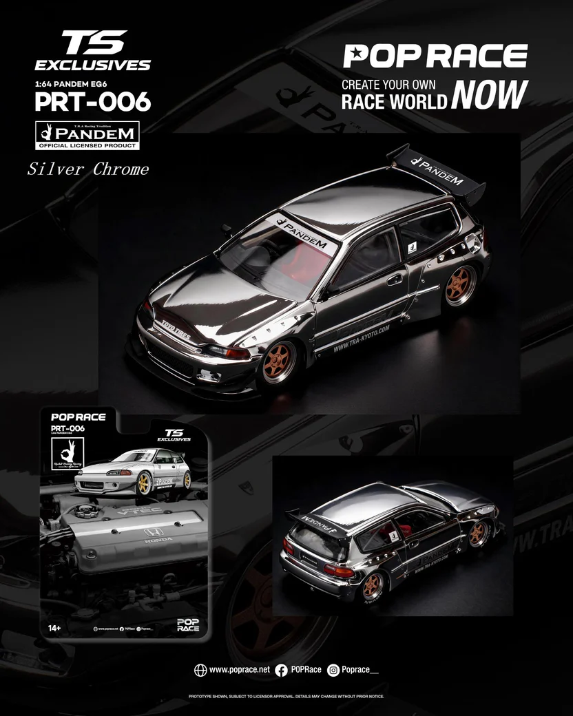 Honda Pandem Civic EG6 *Tokyo Station Exclusives* silver chrome 1:64 Pop Race Limited