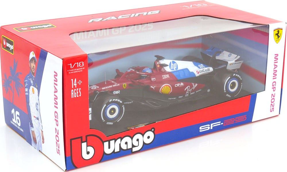 Ferrari F1 SF-25 Scuderia Ferrari #16 C.Leclerc Miami GP 2025 1:18 Bburago