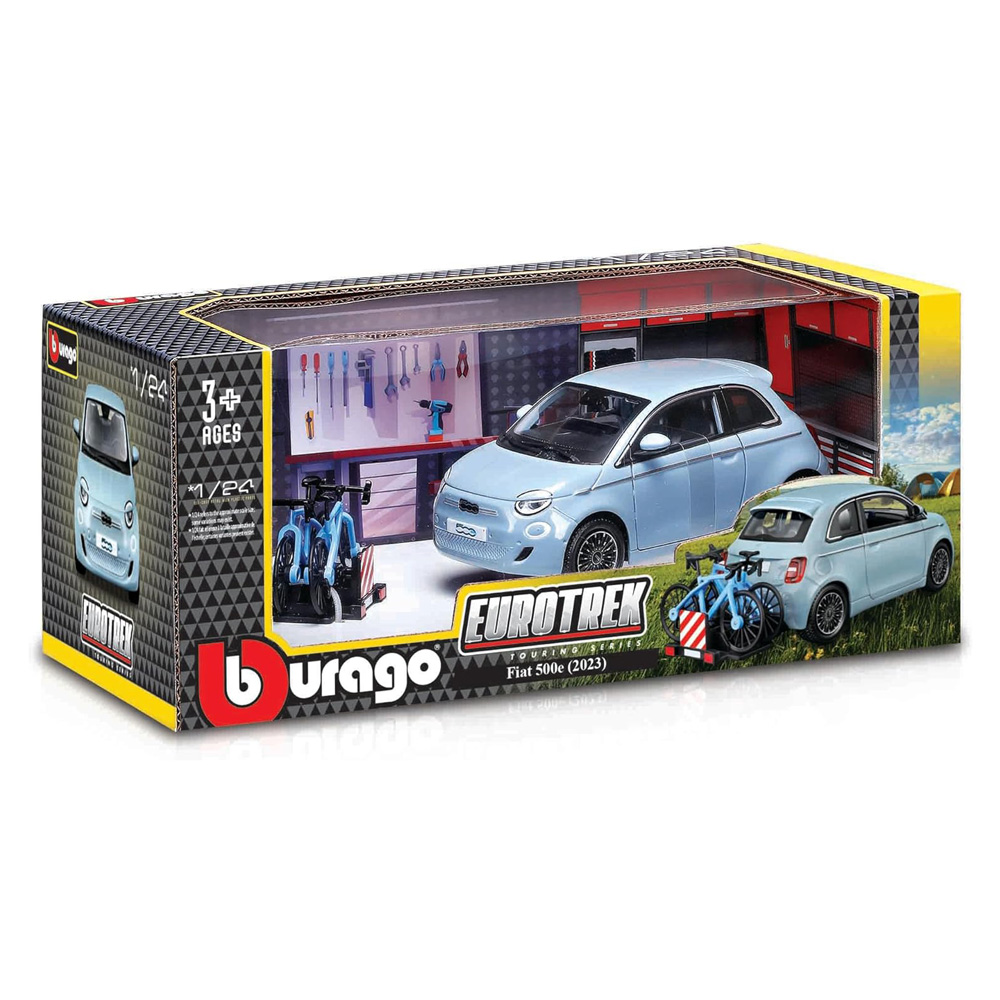 Fiat 500E + Bikes 1:24 Bburago