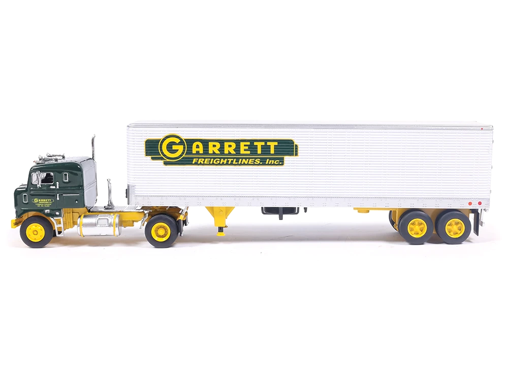 Kenworth Bullnose Garrett Freightlines 1950 With Vintage Trailer yellow/green 1:64 Ixo America