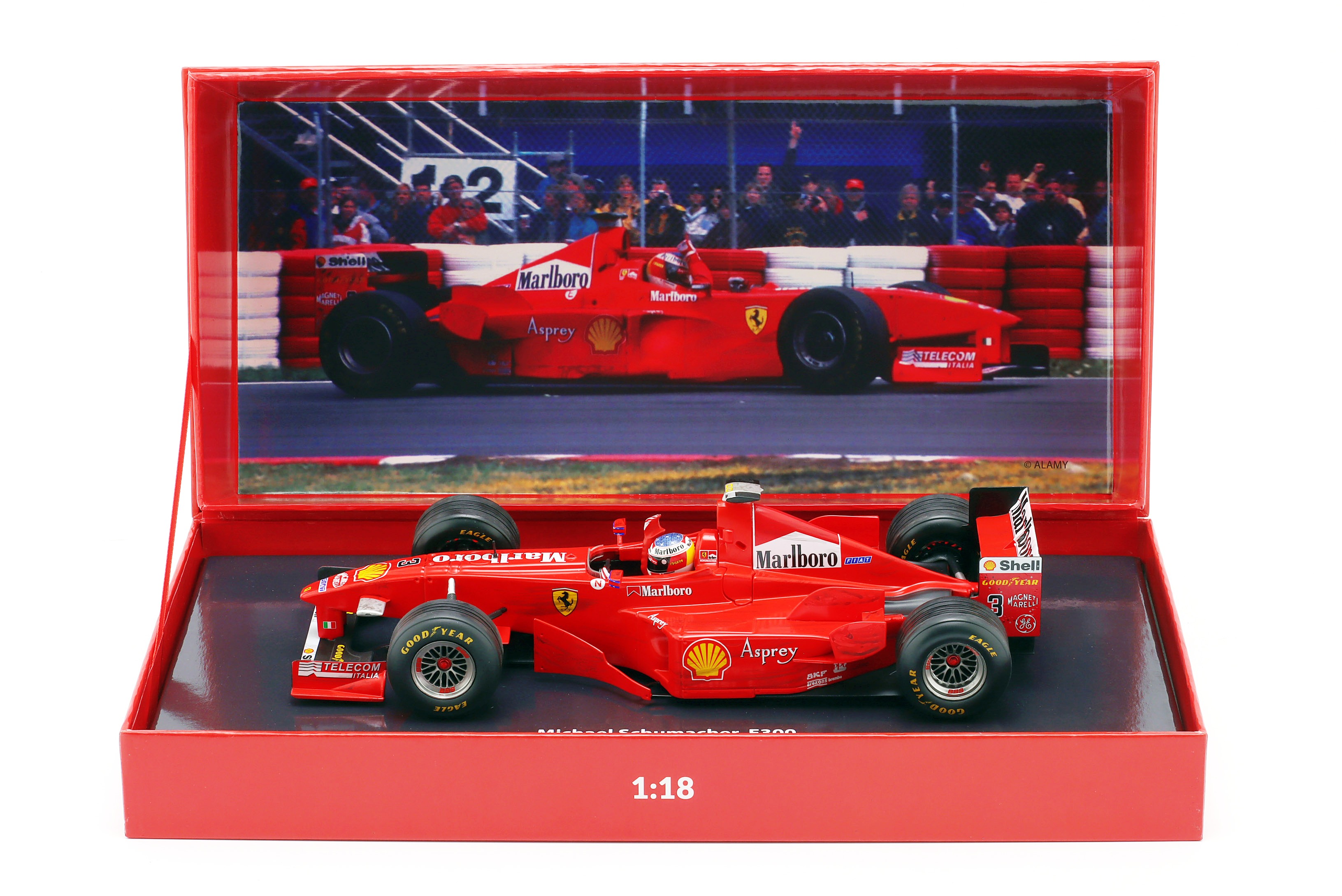 Ferrari F300 #3 M.Schumacher Winner Canadian GP F1 1998 Dirty Version with Rised Arm + Collectors Box 1:18 Werk83