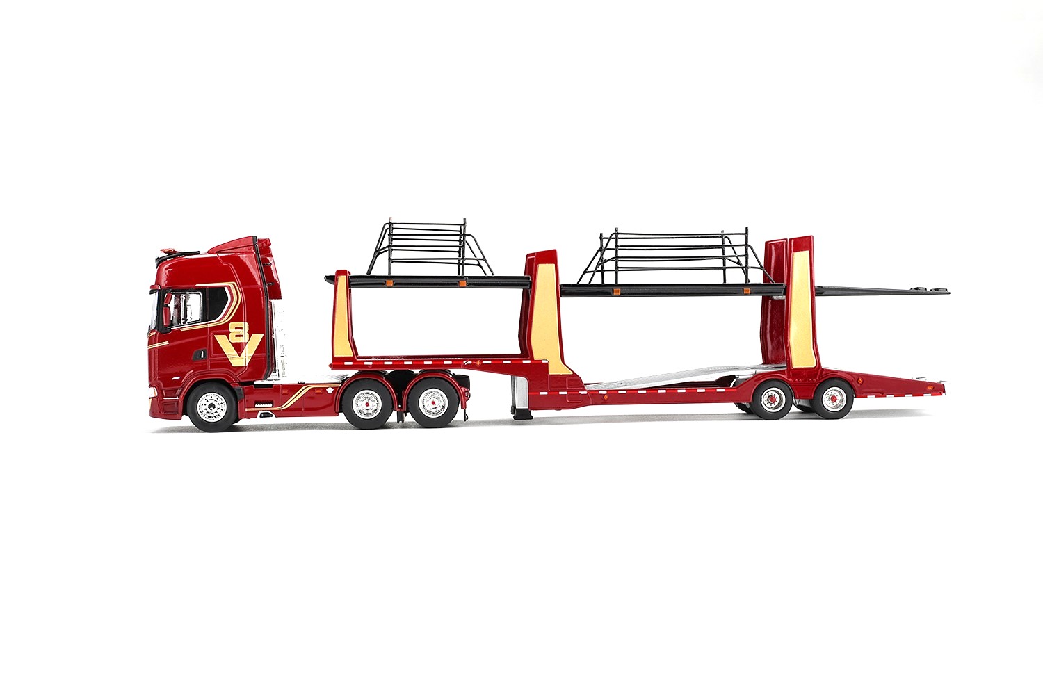 Scania 770S A6x4NA Car Transporter V8 *50th Anniversary* + Car Transporter red 1:64 Mini GT