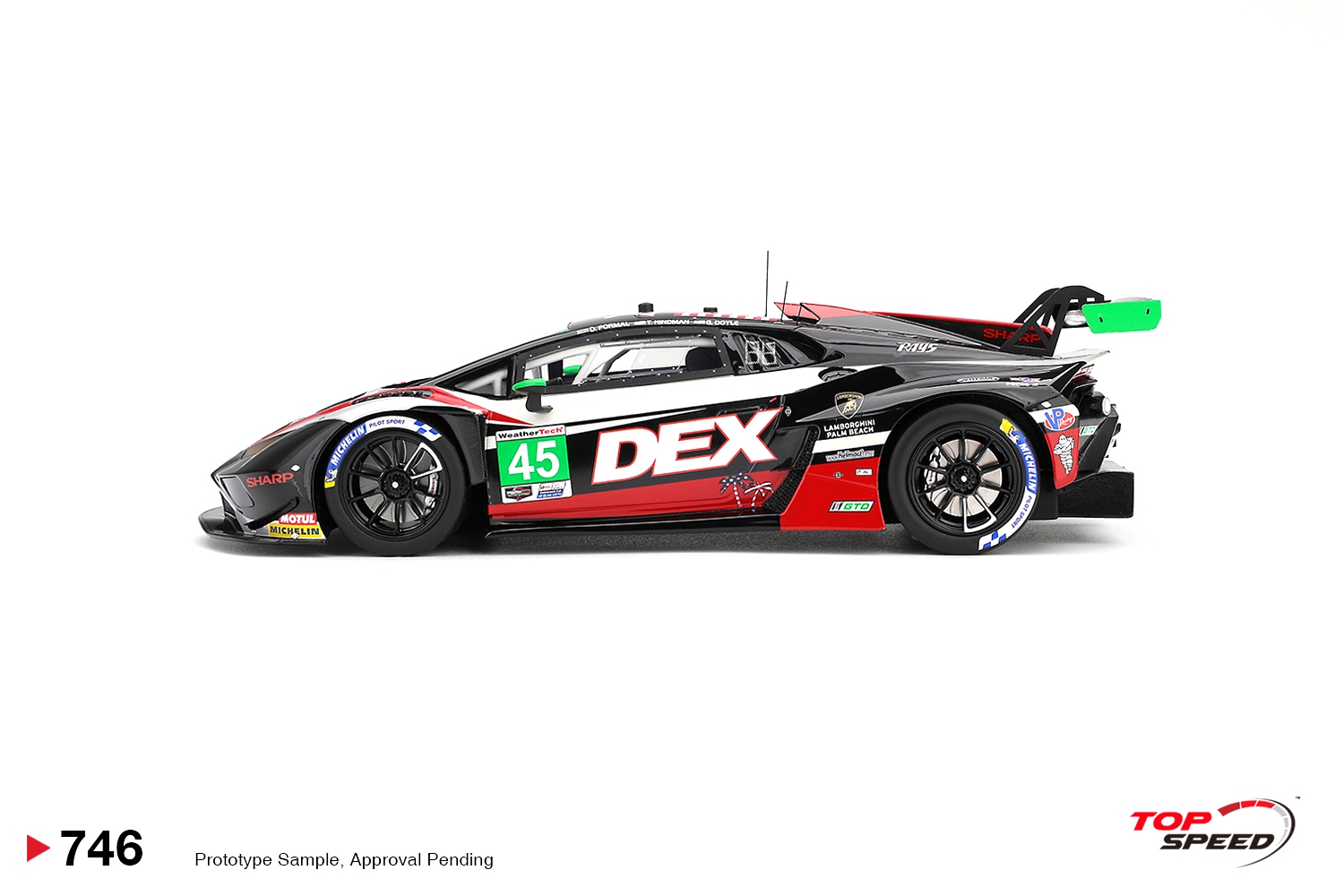 Lamborghini Huracan GT3 EVO2 #45 Formal/ Hindman/ Doyle Dex Wayne Taylor Racing Laguna Seca Class Winner 2026 1:18 TopSpeed Models