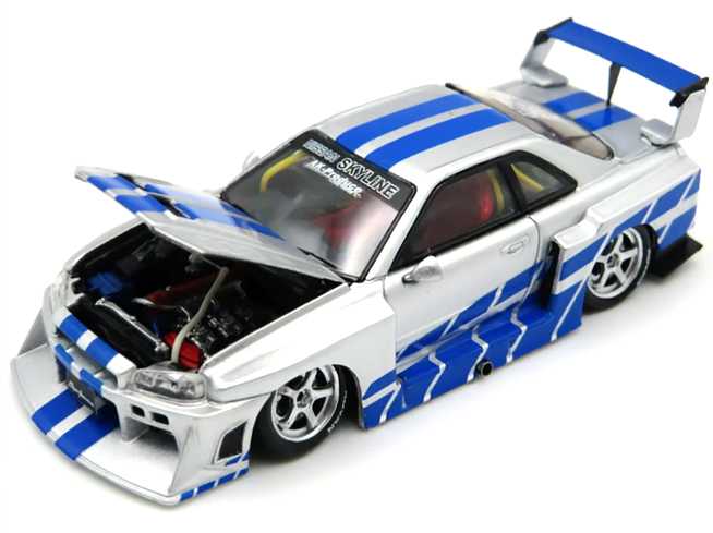 Nissan ER34 Skyline silver/blue 1:64 Street Weapon