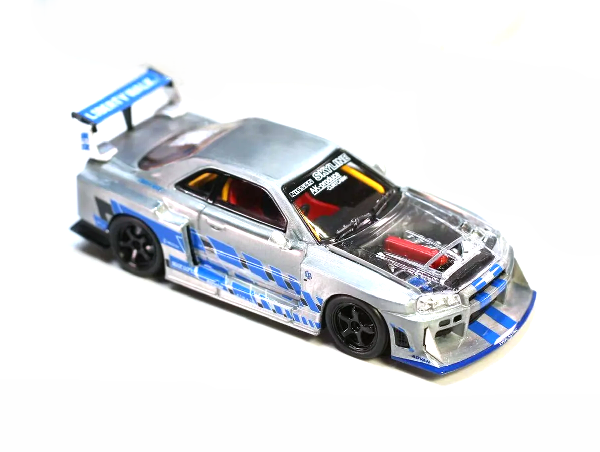 Nissan ER34 Skyline Zamac silver/blue 1:64 Street Weapon