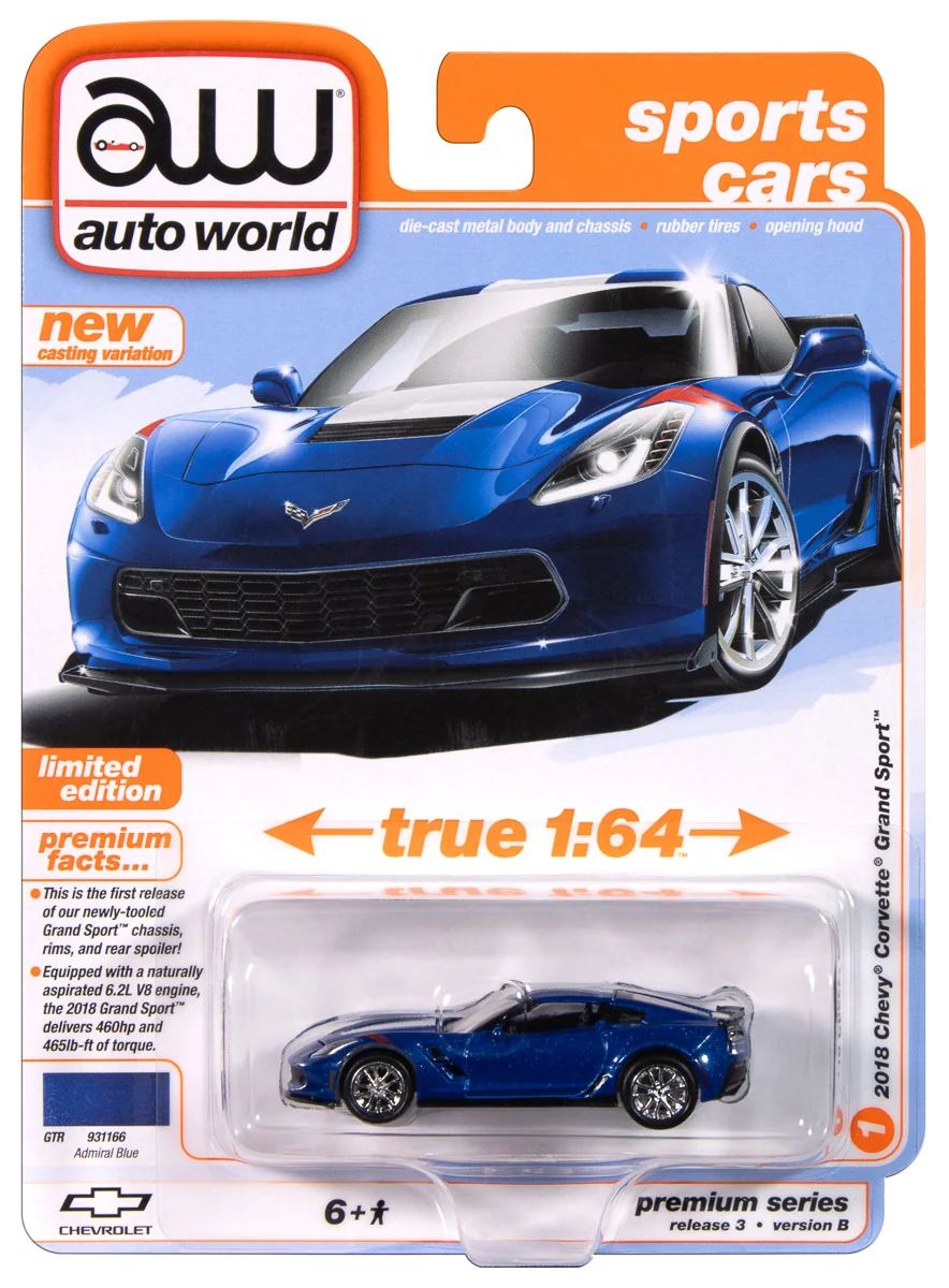 Chevrolete Corvette Grand Sport 2018 *Sports Car* admiral blue 1:64 Auto World