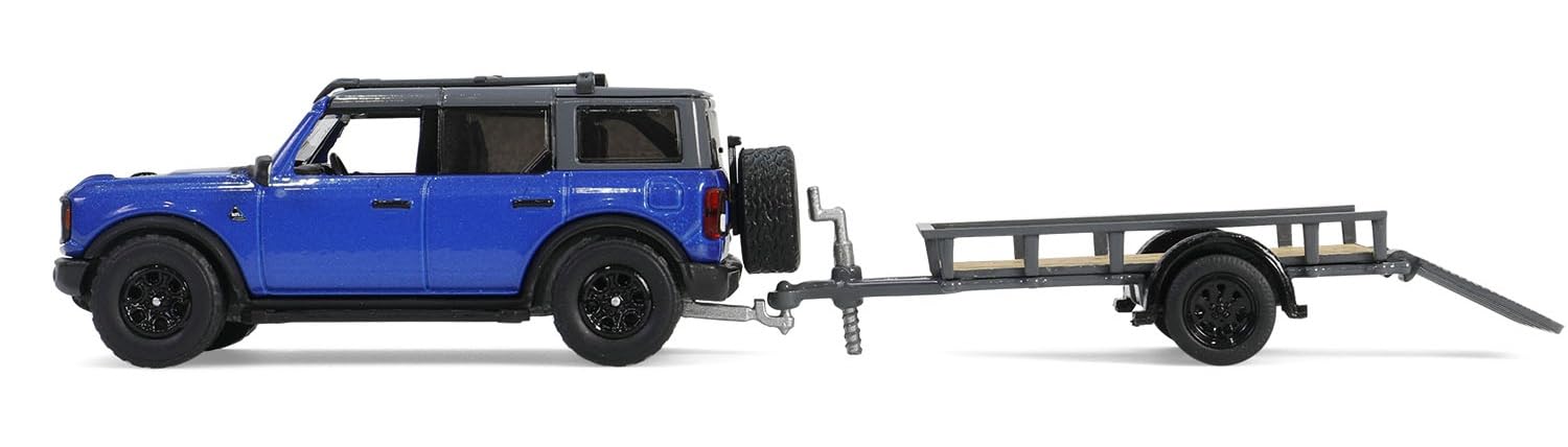 Ford Bronco Black Diamond 2021 With Utility Trailer And Motorcycle *Hitch & Tow Series 32* 1:64 Greenlight