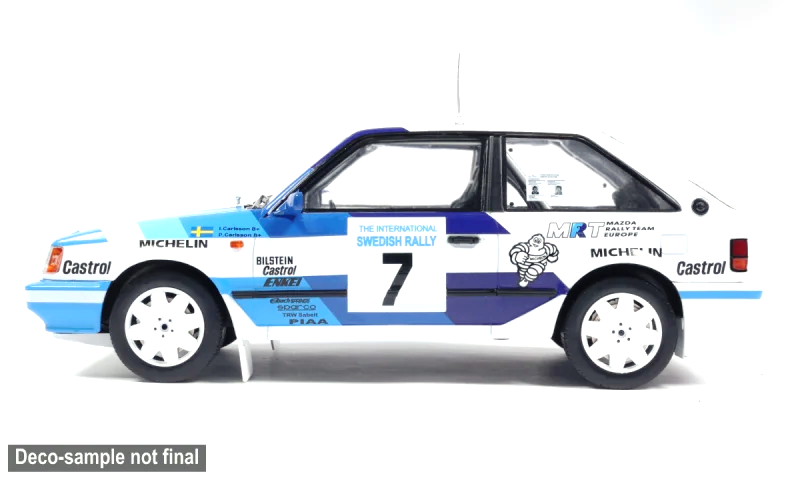 Mazda 323 4WD Turbo #7 I.Carlsson/P.Carlsson Rally Schweden 1989 1:18 MCG Modelcar Group