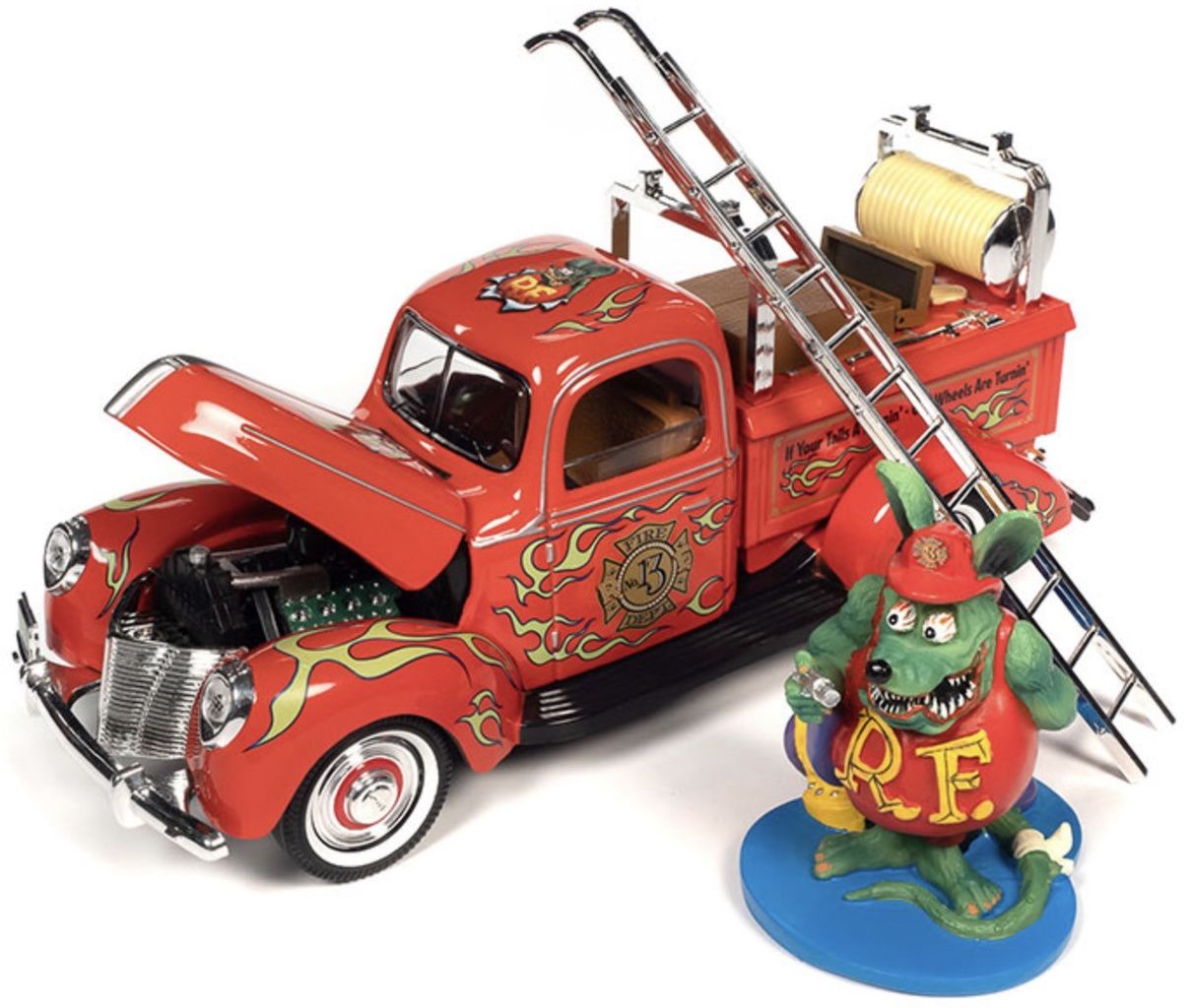 Rat Fink Fire Truck with Resin Figure 1:18 Auto World