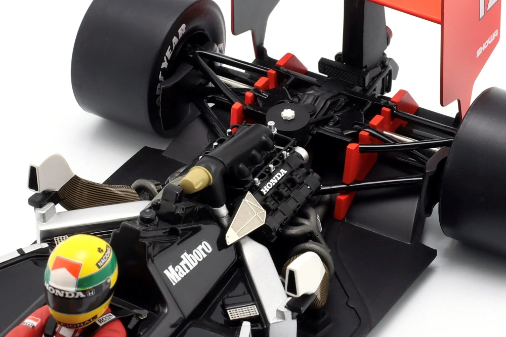 McLaren Honda MP4/4 #12 Ayrton Senna GP Japan 1988 Tabacco Decals Already Applied on the Car + Opening Body Cover 1:18 Premium X