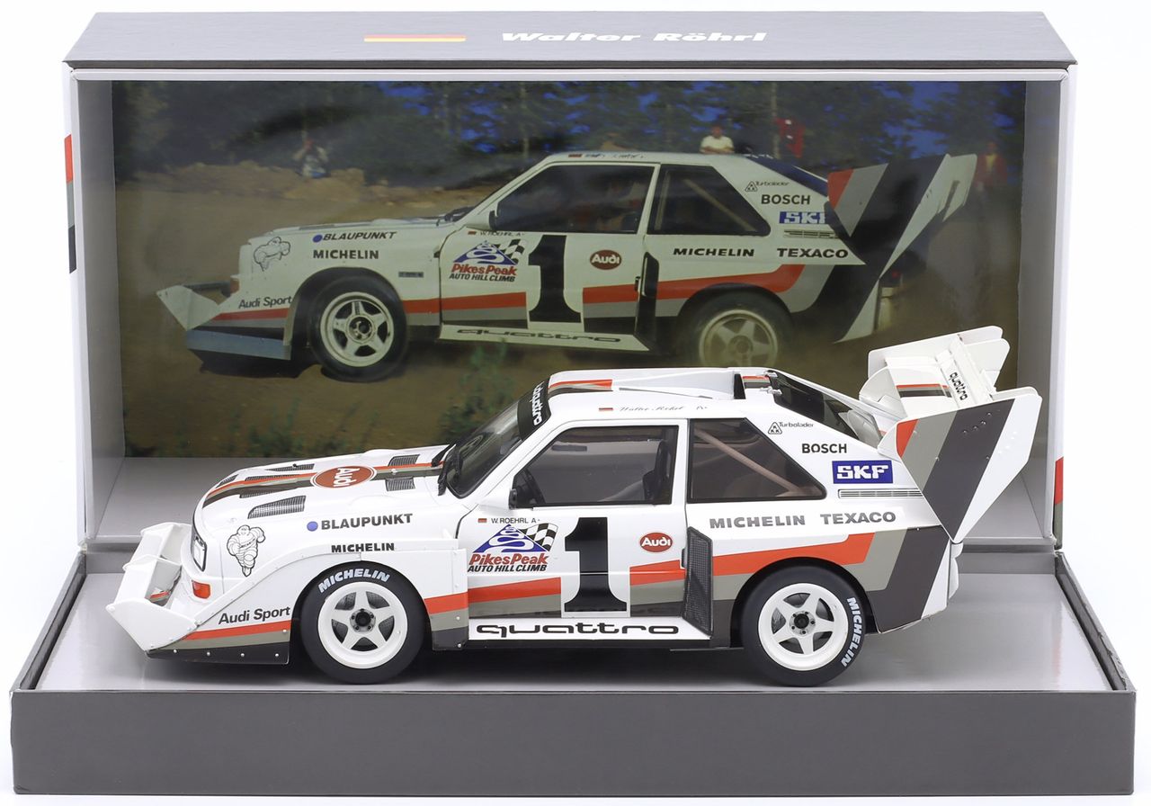 Audi Sport Quattro S1 E2 #1 Walter Röhrl Winner Pikes Peak 1987 with Collector Box 1:18 Werk83
