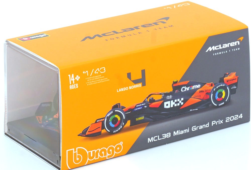 McLaren MCL 38 #4 L.Norris 2024 with Helmet 1:43 Bburago