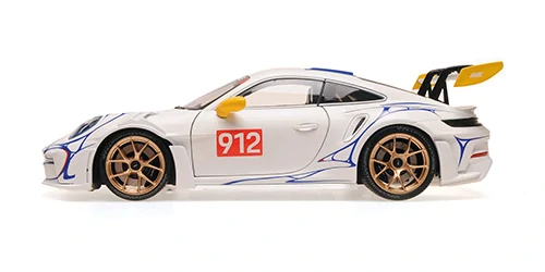 Porsche 911 (992) GT3RS 2023 white/yellow decor 1:18 Minichamps