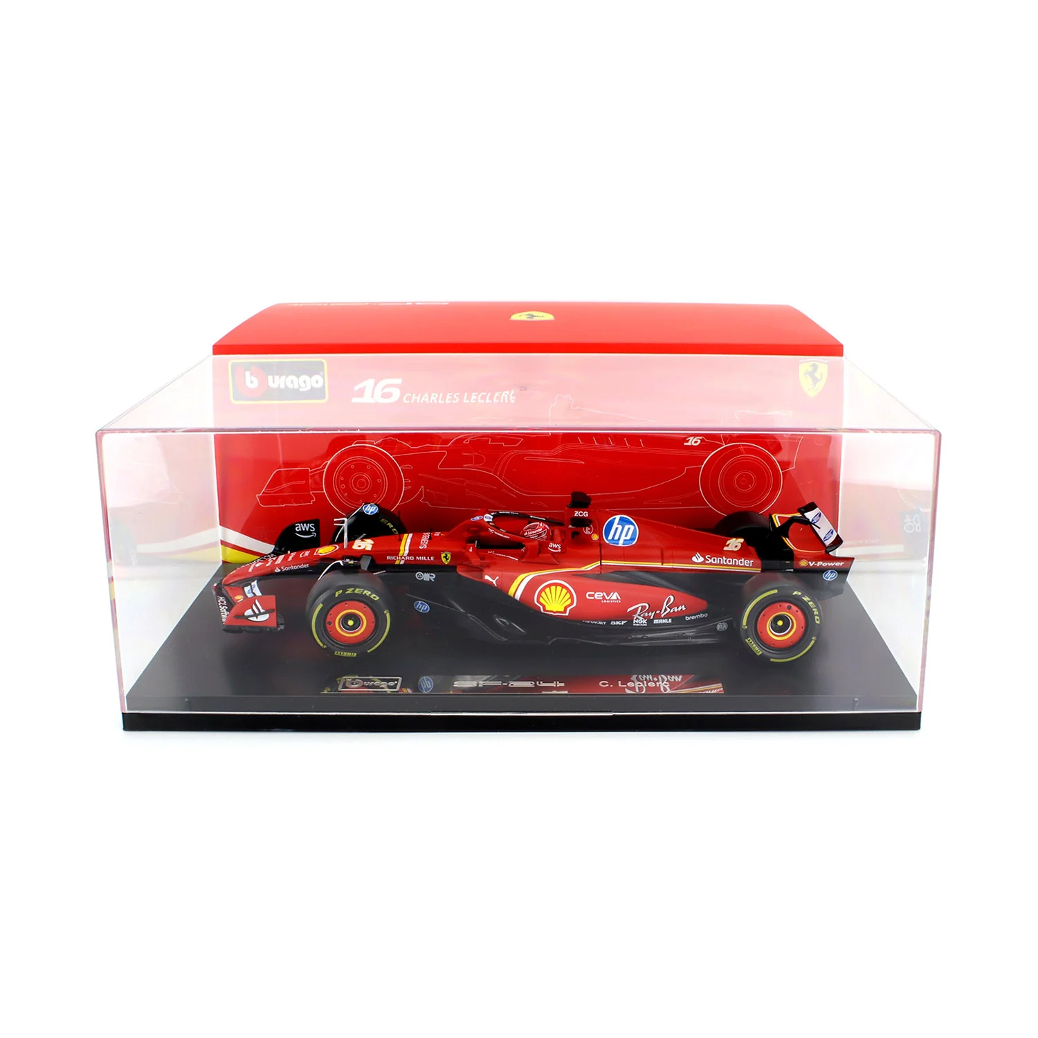 Ferrari SF-24 #16 C. Leclerc 4th Italy GP Imola 2024 with Showcase 1:18 Bburago