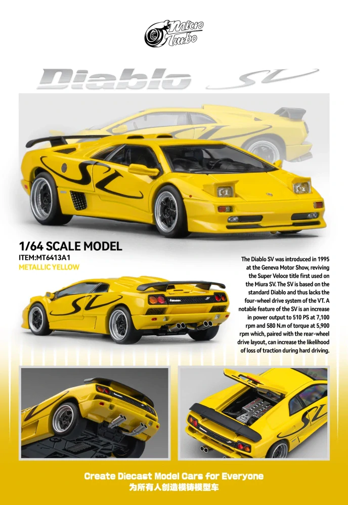 Lamborghini Custom Diablo SV metallic yellow 1:64 Microturbo