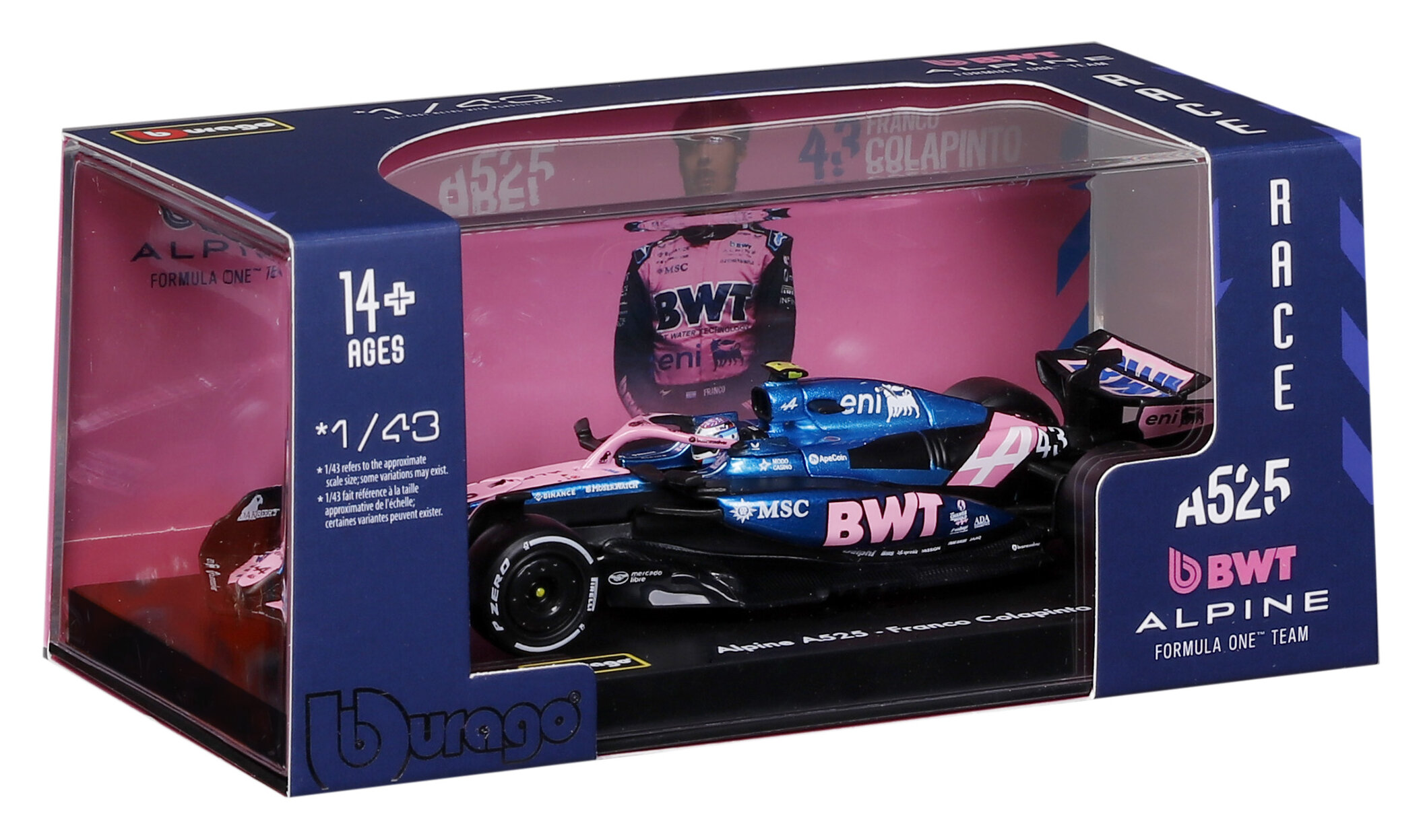BWT Alpine A525 #43 Franco Colapinto 2025 with Helmet 1:43 Bburago