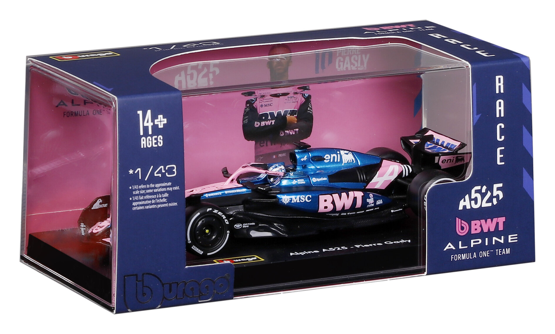 BWT Alpine A525 #10 Pierre Gasly 2025 with Helmet 1:43 Bburago
