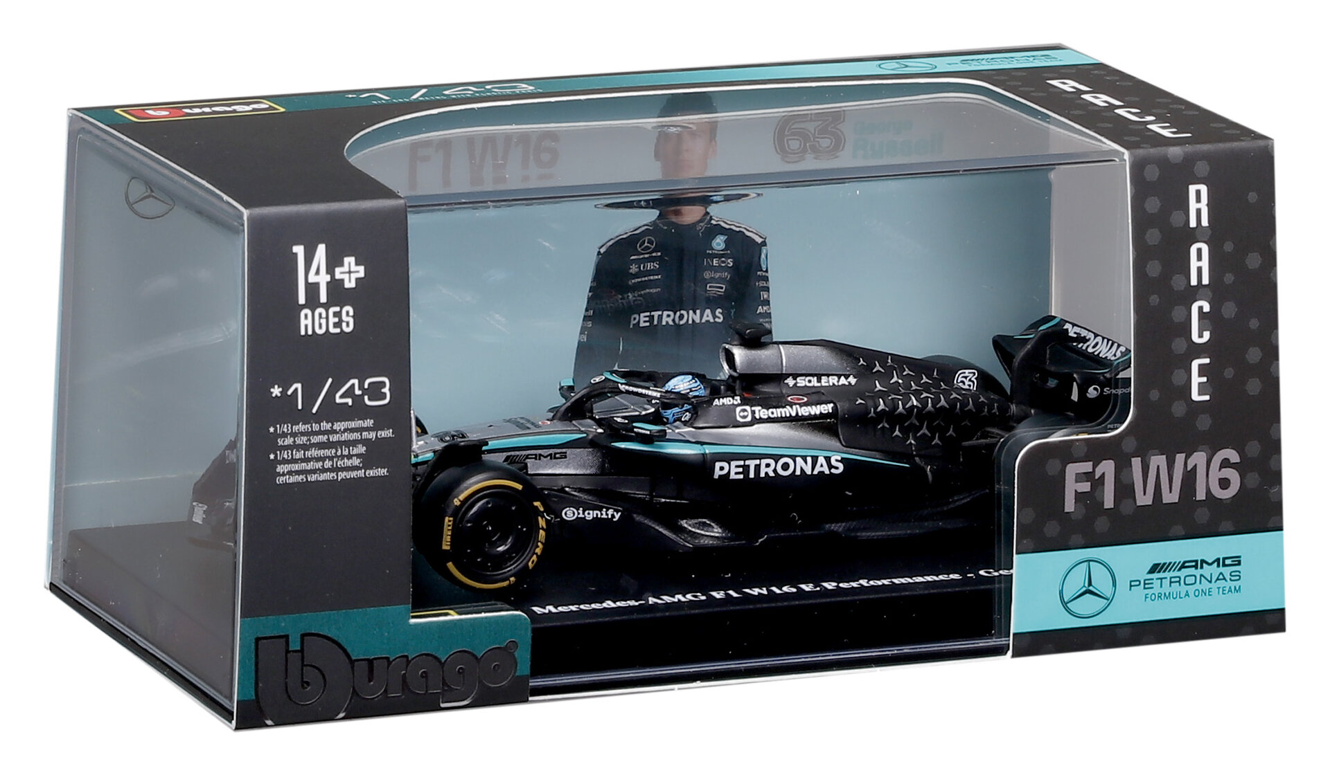 Mercedes-Benz AMG W16 #63 George Russell 2025 with Helmet 1:43 Bburago