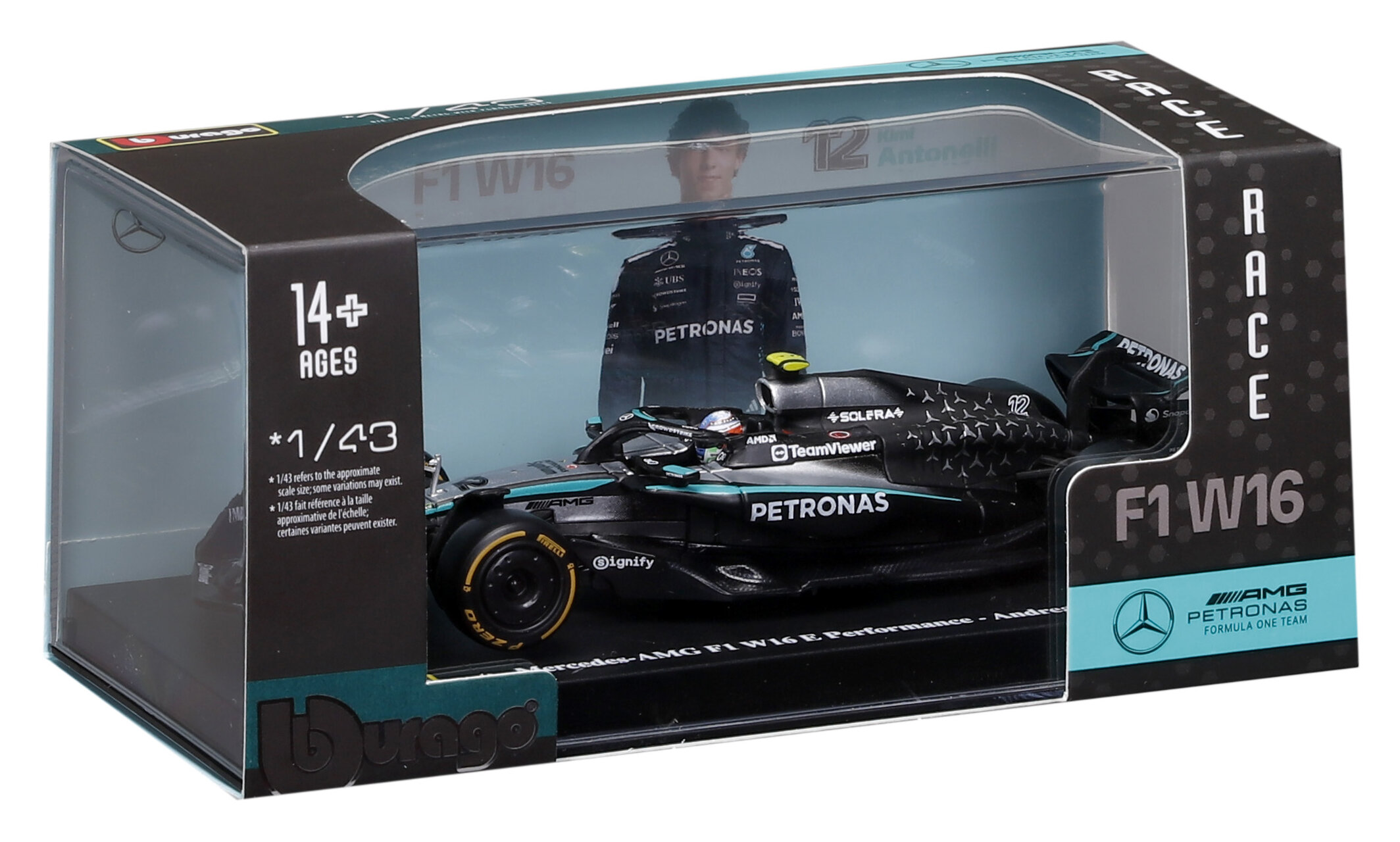 Mercedes-Benz AMG W16 #12 Andrea Kimi Antonelli 2025 with Helmet 1:43 Bburago
