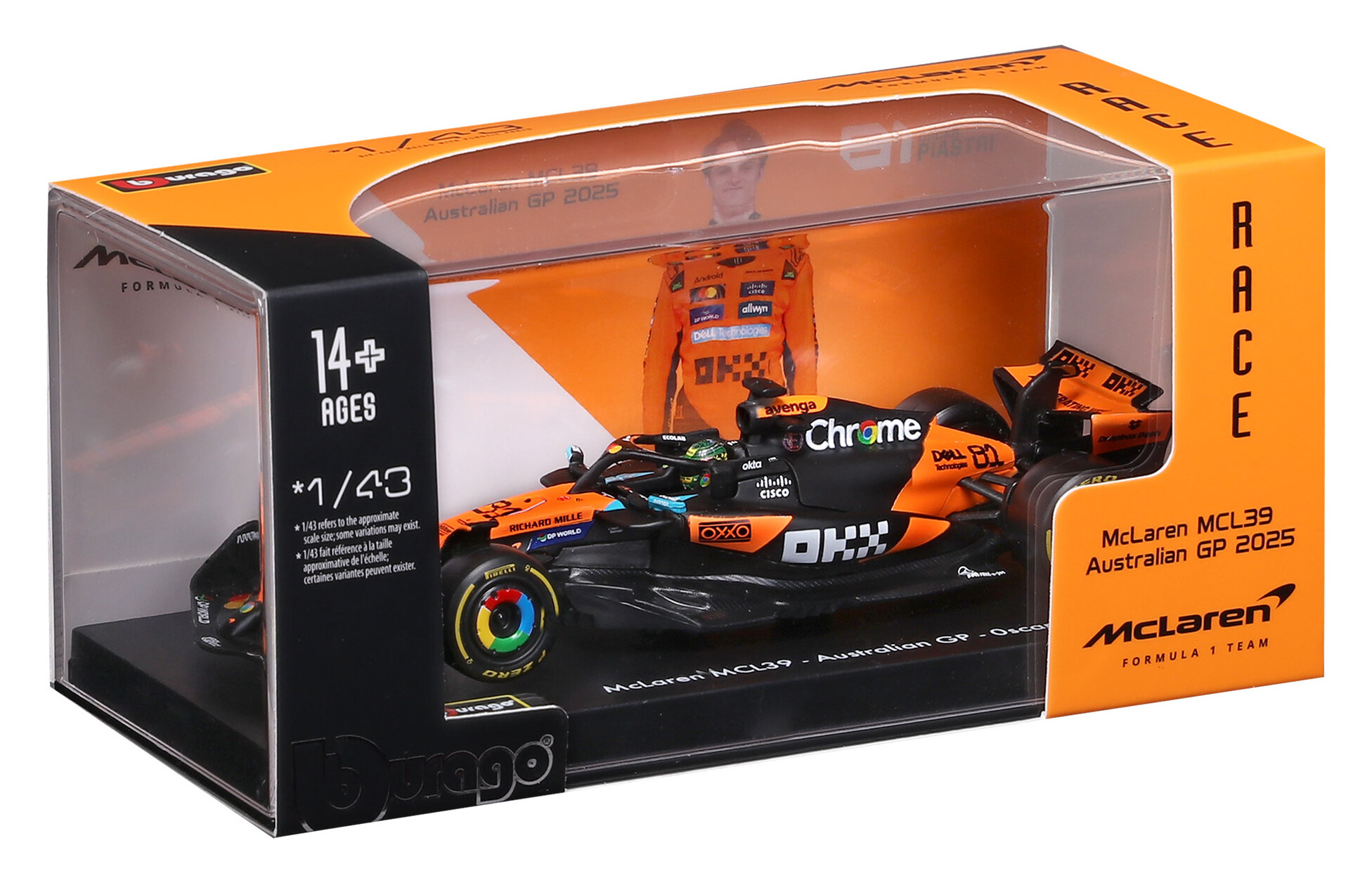 McLaren MCL39 #81 Oscar Piastri 2025 with Helmet 1:43 Bburago