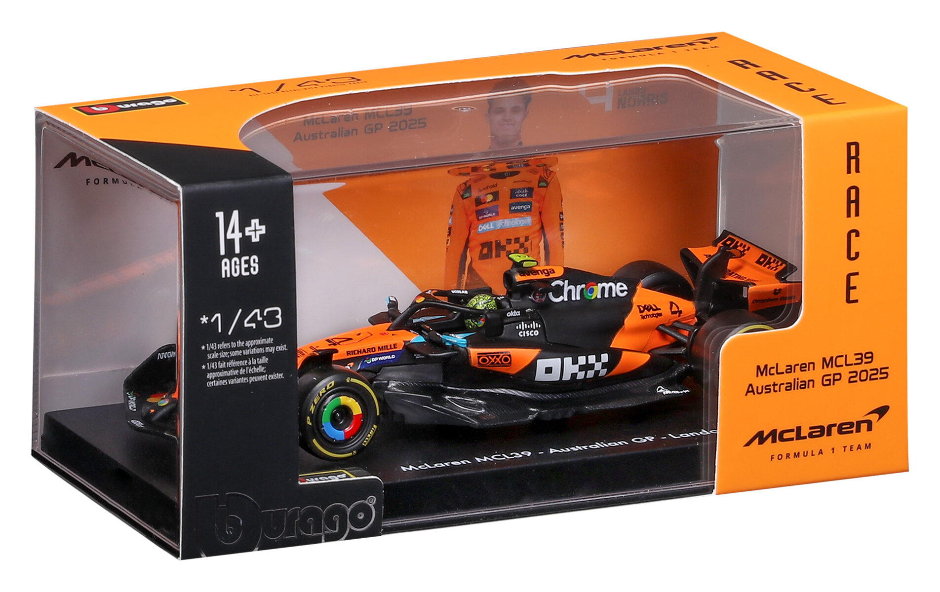 McLaren MCL39 #4 Lando Norris 2025 with Helmet 1:43 Bburago