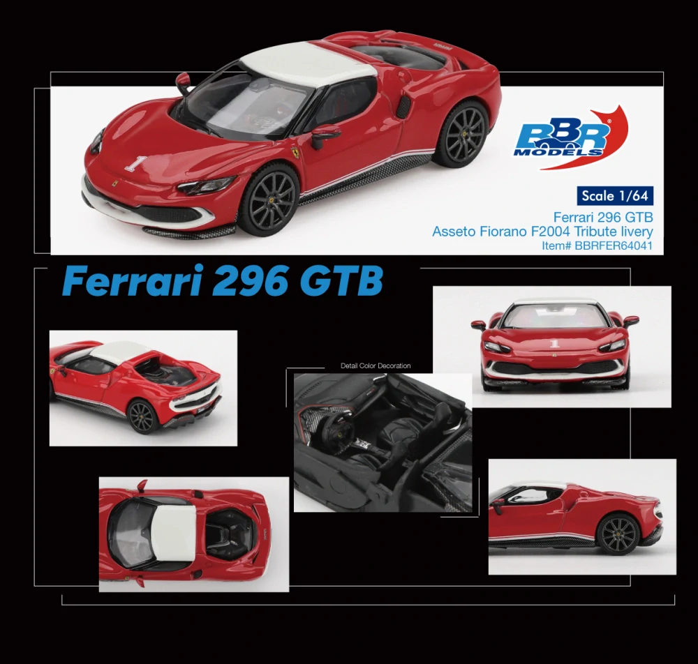 Ferrari 296 GTB Asseto Fiorano F2004 Tribute Livery 2024 red/white 1:64 B.B.R.