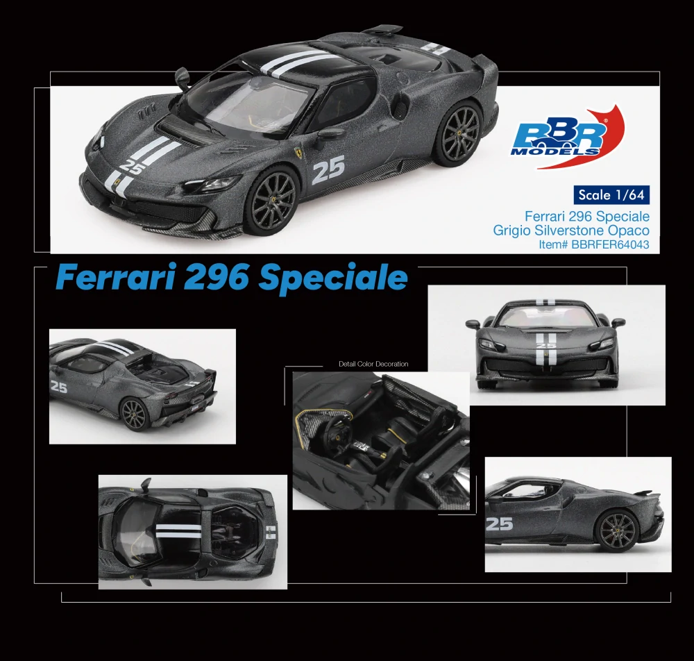 Ferrari 296 Speciale 2025 grigio silverstone opaco 2025 1:64 B.B.R.