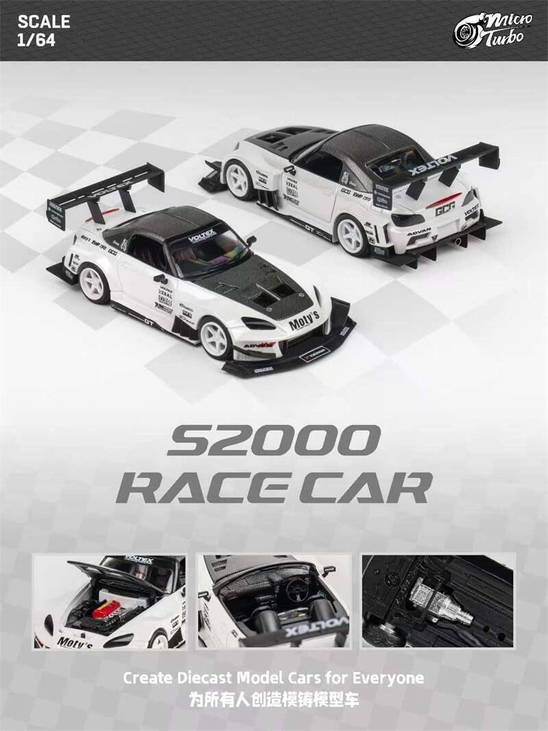 Honda S2000 Race Car white metallic 1:64 Microturbo