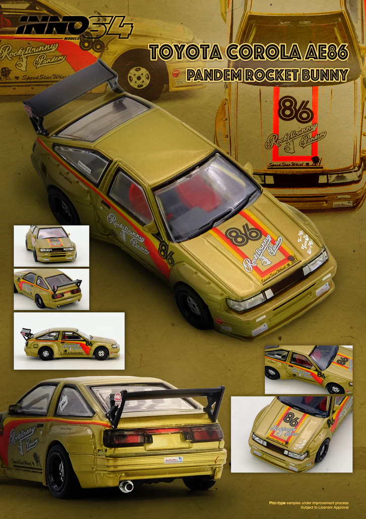 Toyota AE86 Levin Pandem Rocket Bunny gold 1:64 Inno Models
