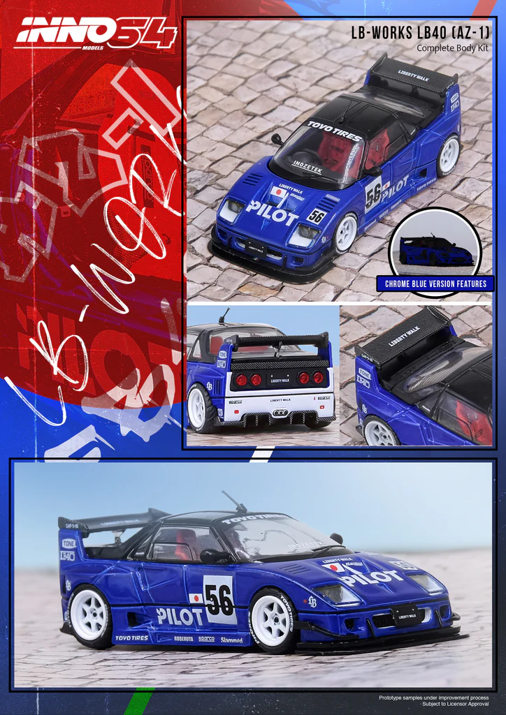 Mazda AZ-1 #56 LB-Works LB40 *Pilot* blue 1:64 Inno Models