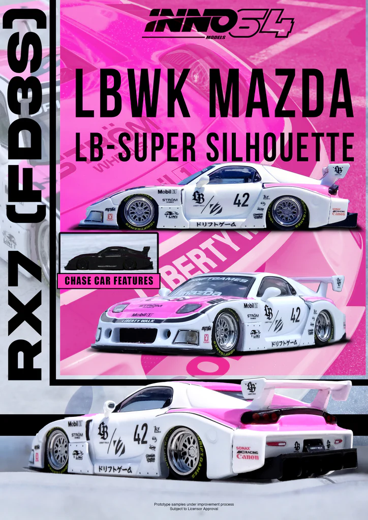 Mazda RX7 (FD3S) LBWK LB-Super Silhouette #42 *Drift Games 2025* white/pink 1:64 Inno Models