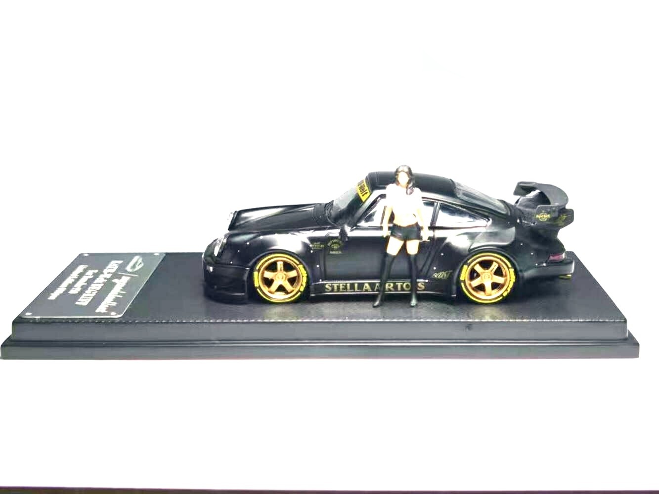 Porsche RWB 930 3.8 Type Wing *Stella Artois* With Figure matte black/gold 1:64 My Model Collect
