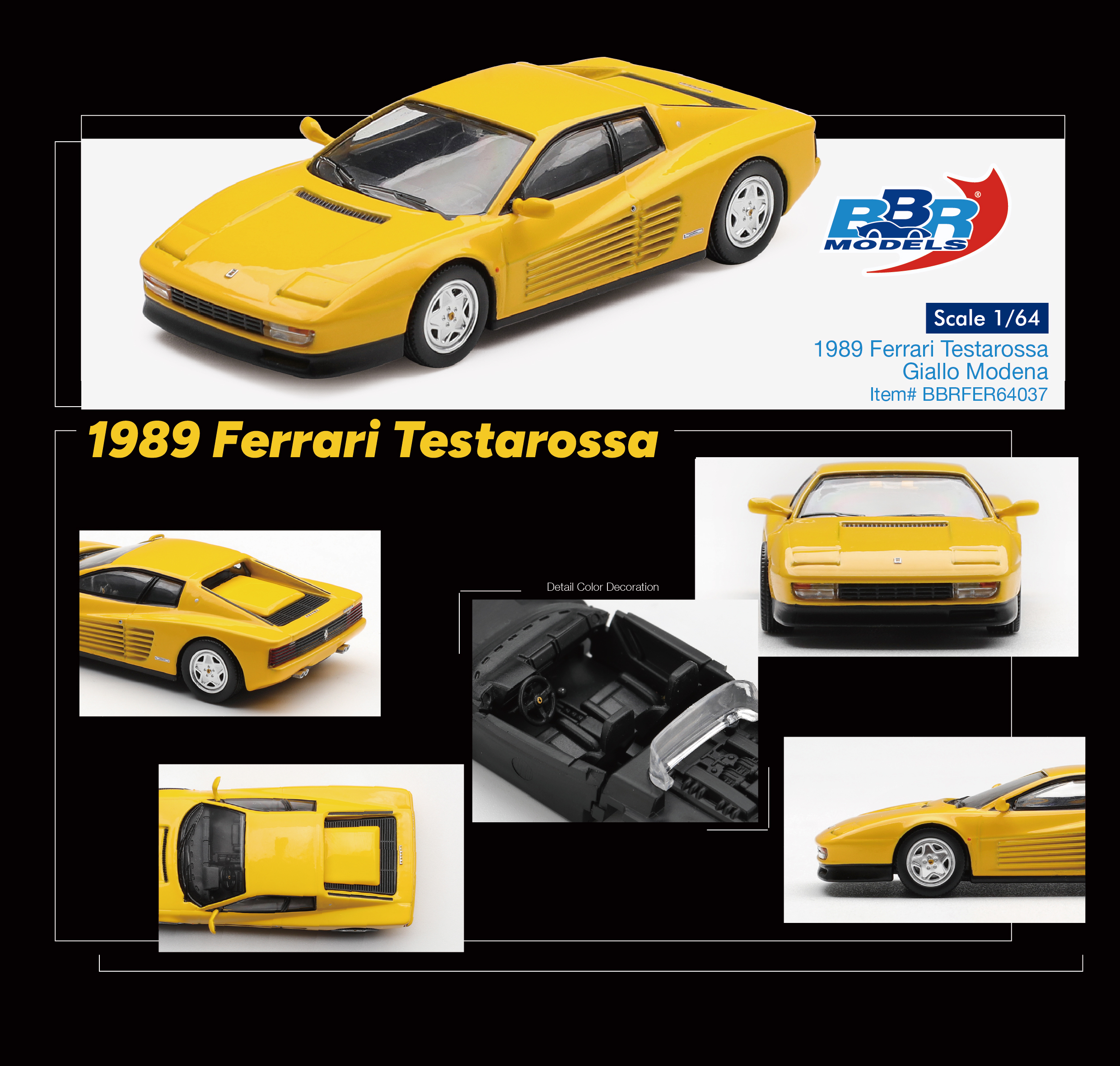 Ferrari Testarossa 1989 gialllo modena 1:64 B.B.R.