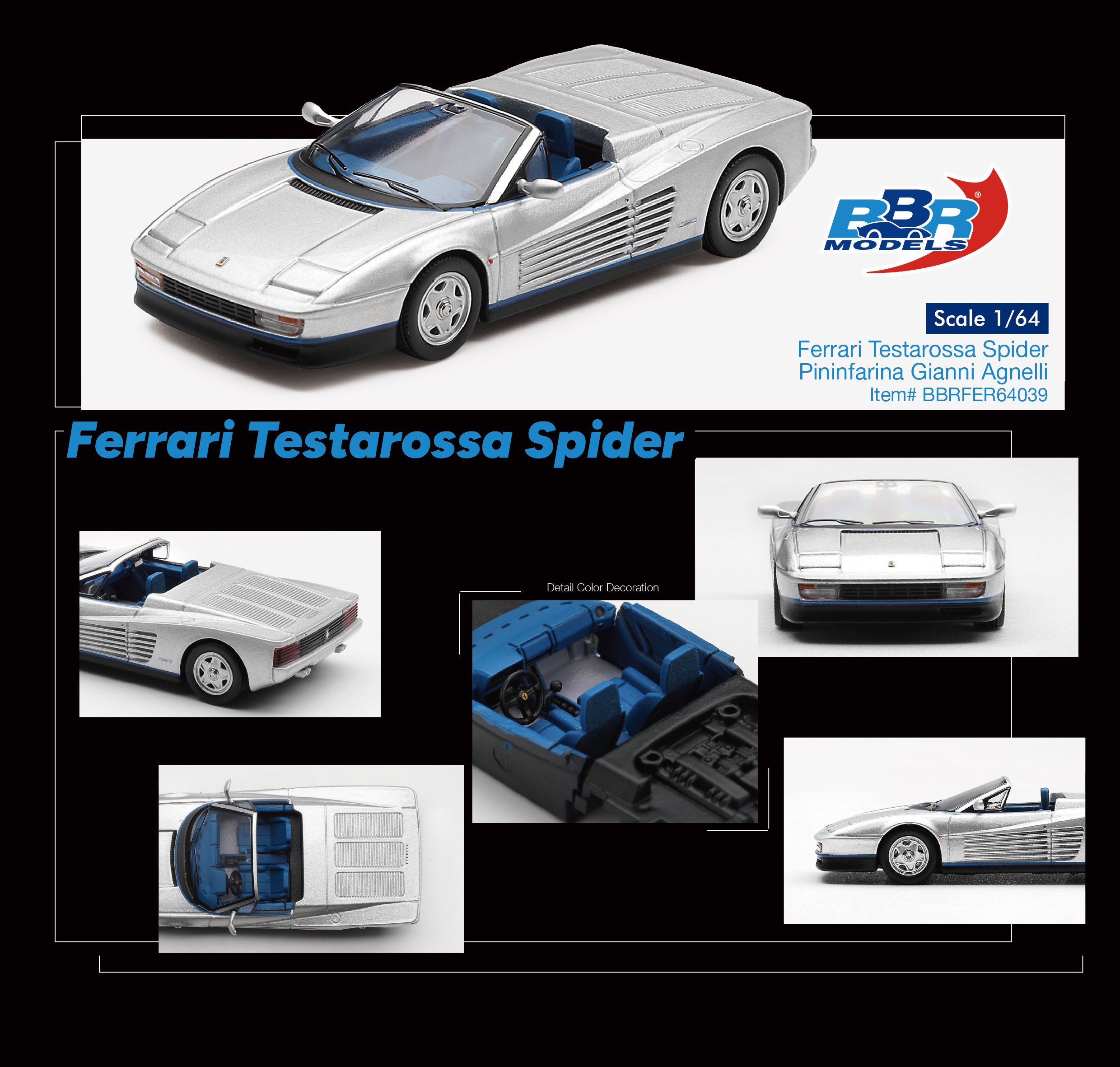 Ferrari Testarossa Spider 1989 Pininfarina Gianni Agnelli silver 1:64 B.B.R.