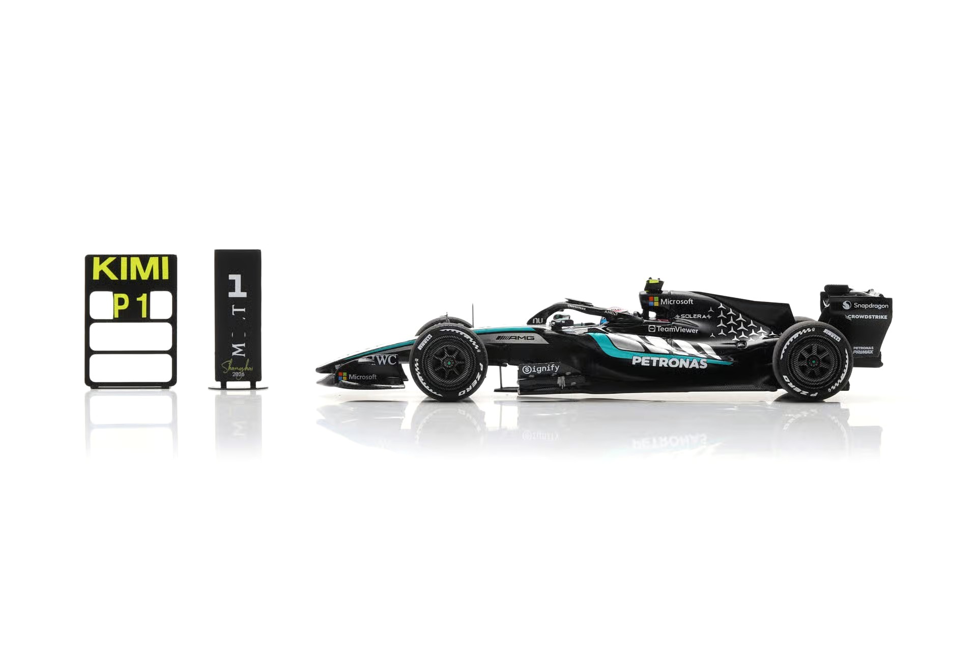 Mercedes-AMG Petronas F1 Team W17 #12 K.Antonelli Winner Chinese GP 2026 with Bigger Base Plate & Pit Board 1:43 Spark